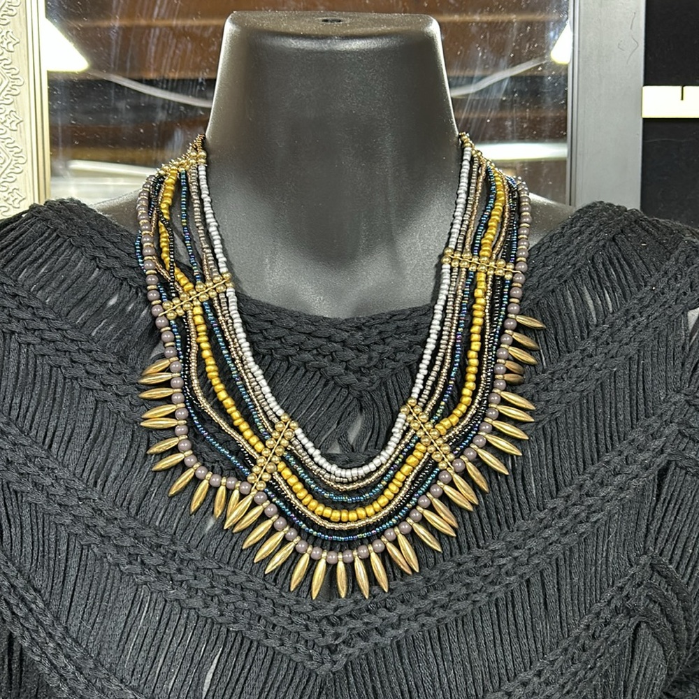 Vintage Gold Tone Multi Strand Seed Bead Necklace